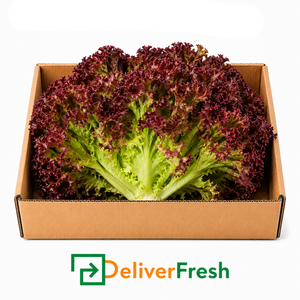 Box of coral red lettuce with DeliverFresh
