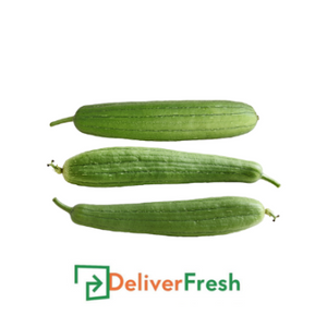 Three green luffa vegetables with 'DeliverFresh'