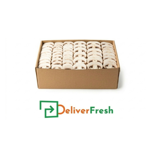 Box of diced mushrooms with 'Deliver Fresh' 