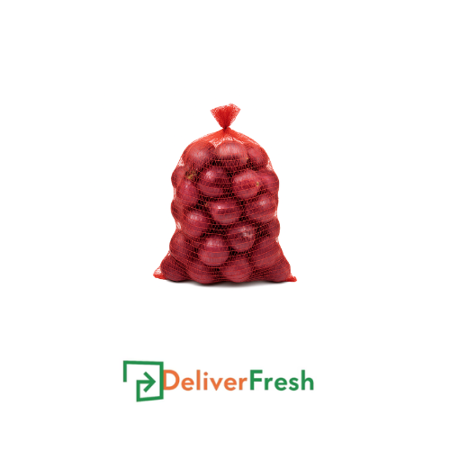 Bag of red onions with 'Deliver Fresh' 