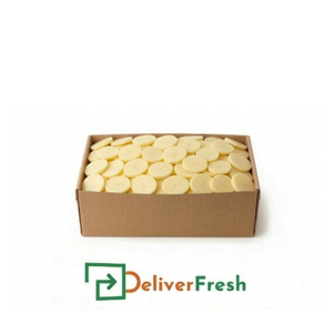 Box of sliced potato scallops with 'Deliver Fresh'