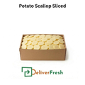 Box of sliced potato scallops with 'Deliver Fresh'