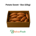 Box of sweet potatoes with 'Deliver Fresh' 