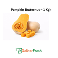 Pumpkin Butternut with a half-cut and diced pieces on a white background, branded with DeliverFresh.