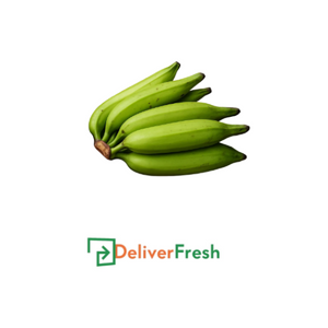 Bunch of green raw bananas with DeliverFresh