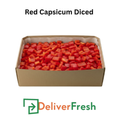Box of diced red capsicum with 'Deliver Fresh' 
