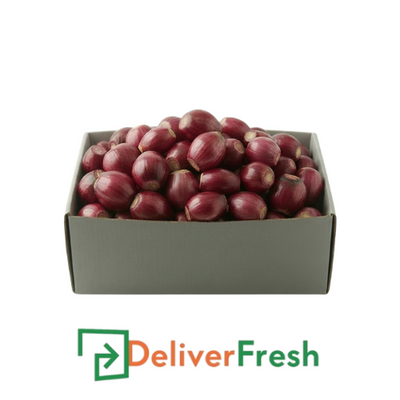 Box of peeled red shallots with DeliverFresh 