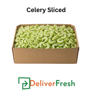 Box of sliced celery with 'Deliver Fresh' 