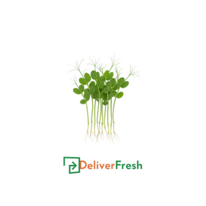 Snow pea tendrils with roots on a white background, featuring the DeliverFresh 