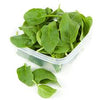 Container of fresh green spinach leaves 