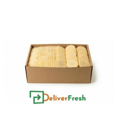 Box of sliced swede with 'Deliver Fresh' 