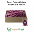 Box of sweet potato wedges with a smaller bag of sweet potato wedges and 'Deliver Fresh' 