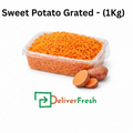 Container of grated sweet potato with 'Deliver Fresh'