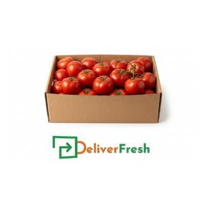 Box of whole large tomatoes with 'Deliver Fresh' 
