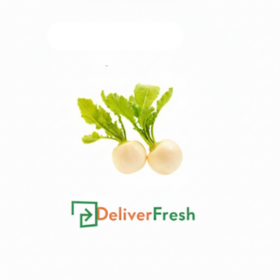 Two turnips with green leaves on a DeliverFresh 