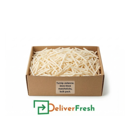 Box of turnip julienne with 'Deliver Fresh' 