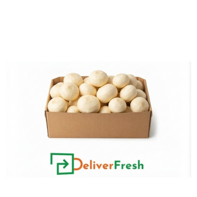 Box of peeled turnips with 'Deliver Fresh' 