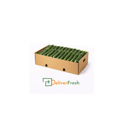 Box of zucchinis with 'Deliver Fresh' 