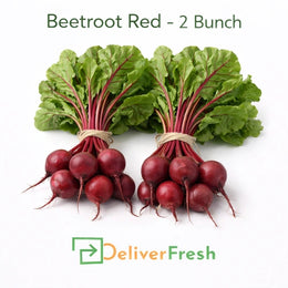 Fresh red beetroot two bunches with green leaves supplied by DeliverFresh