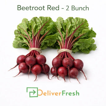 Fresh red beetroot two bunches with green leaves supplied by DeliverFresh