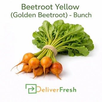 Fresh golden beetroot yellow bunch with green leaves supplied by DeliverFresh