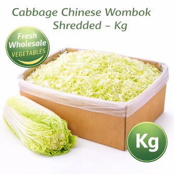 Shredded Chinese wombok cabbage per kilogram with DeliverFresh branding, wholesale vegetables in box packaging