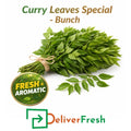 Curry leaves bunch with DeliverFresh branding, suitable for home cooking, restaurants, and catering