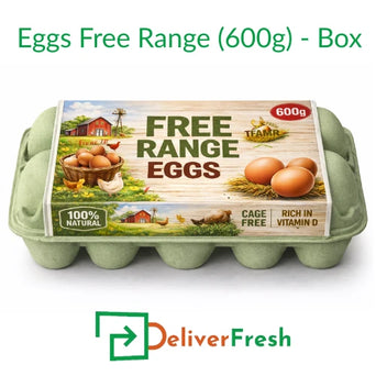 “Free Range Eggs 600g Box with cage free farm fresh eggs in eco-friendly carton, rich in vitamin D – Melbourne delivery”