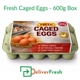 “Fresh Caged Eggs 600g Box with farm fresh grade A eggs in eco-friendly carton – Melbourne delivery”