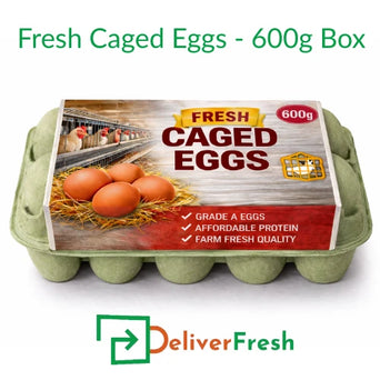 “Fresh Caged Eggs 600g Box with farm fresh grade A eggs in eco-friendly carton – Melbourne delivery”