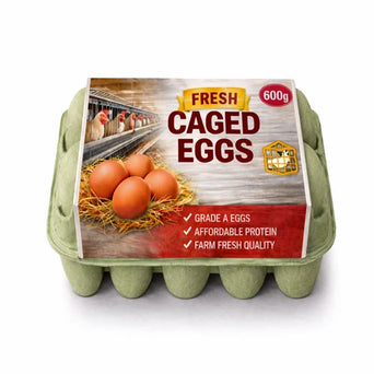 “Fresh caged eggs 600g box showing grade A farm fresh eggs for daily cooking and baking”