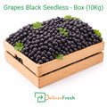 Fresh black seedless grapes box 10kg from DeliverFresh, premium sweet black grapes packed in wooden crate for retail and wholesale fruit supply