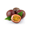 Passion fruit with a cut open section on a white background