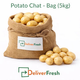 Fresh chat potatoes packed in a 5kg bag on a pure white background by DeliverFresh