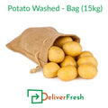 Fresh washed potatoes packed in a 15kg bag on a pure white background by DeliverFresh