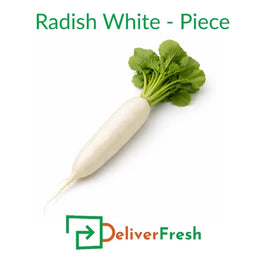 Fresh white radish single piece with green leaves on a pure white background by DeliverFresh