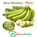 Raw banana per piece with DeliverFresh branding, fresh green banana suitable for retail, restaurants, and home cooking