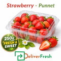 250g punnet of fresh strawberries with DeliverFresh branding, perfect for retail, cafés, and home use